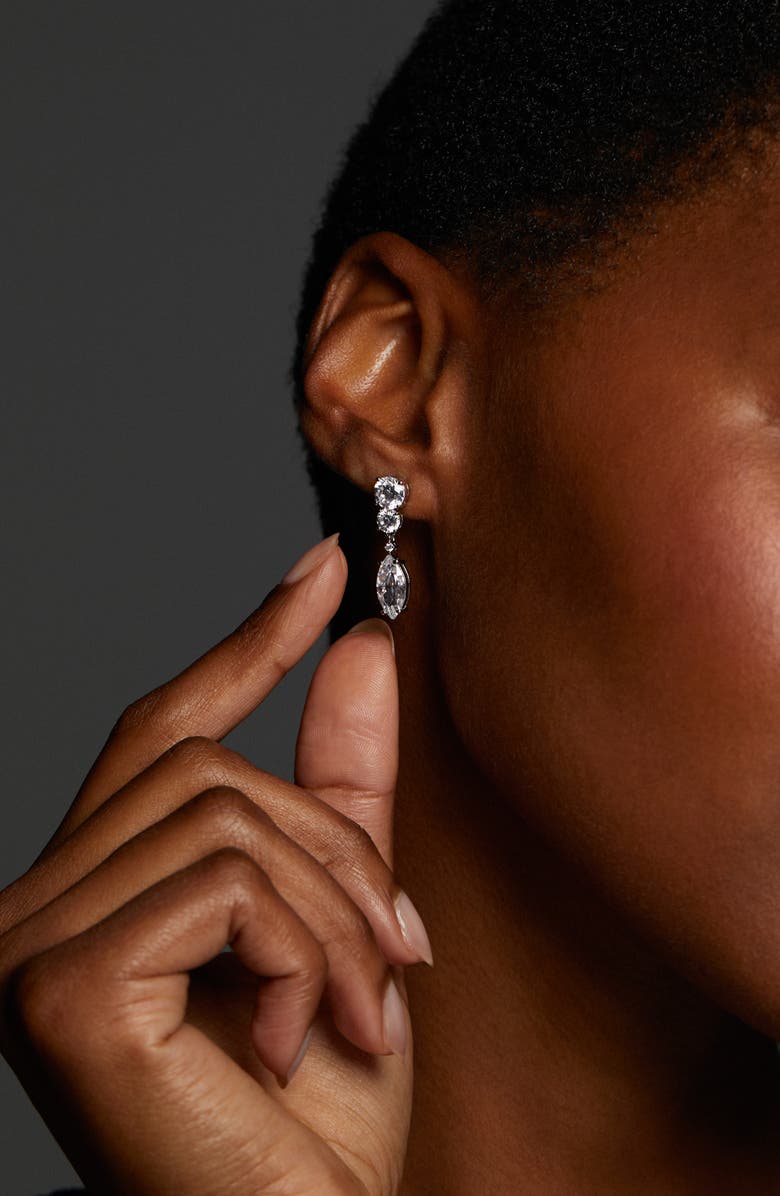 Nadri Everleigh Cubic Zirconia Double Drop Earrings, Alternate, color, Rhodium