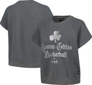 THE WILD COLLECTIVE Women's The Wild Collective Gray Boston Celtics Embroidered Fleece Raglan Short Sleeve Pullover Sweatshirt