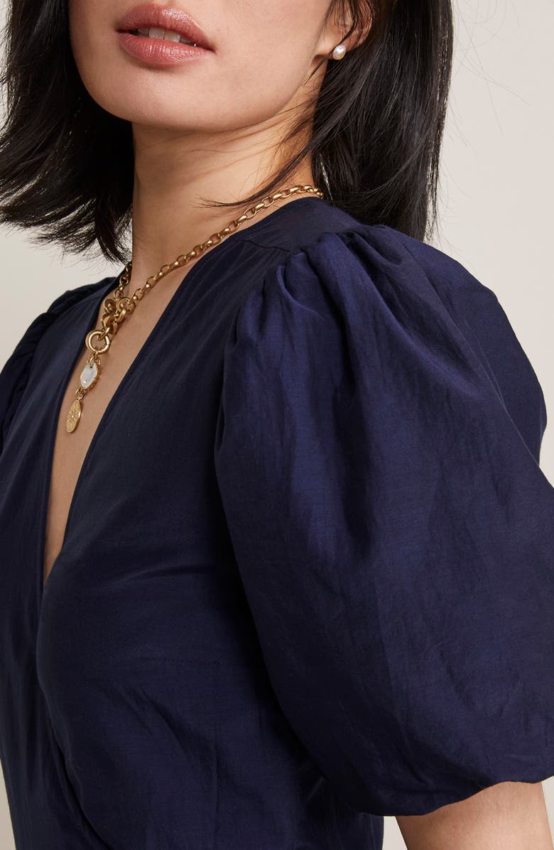 vineyard vines Puff Sleeve Cotton & Silk Midi Wrap Dress, Alternate, color, 