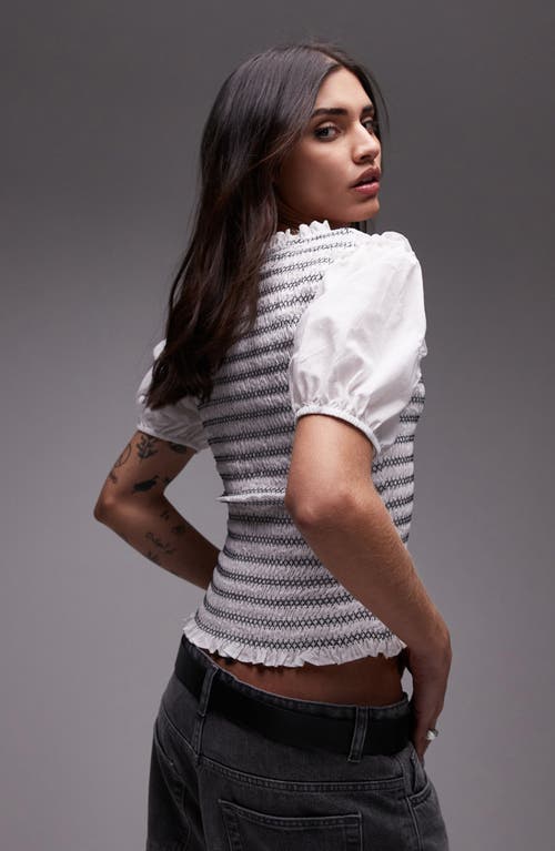 TOPSHOP TOPSHOP V-NECK PUFF SLEEVE SHIRRED TOP