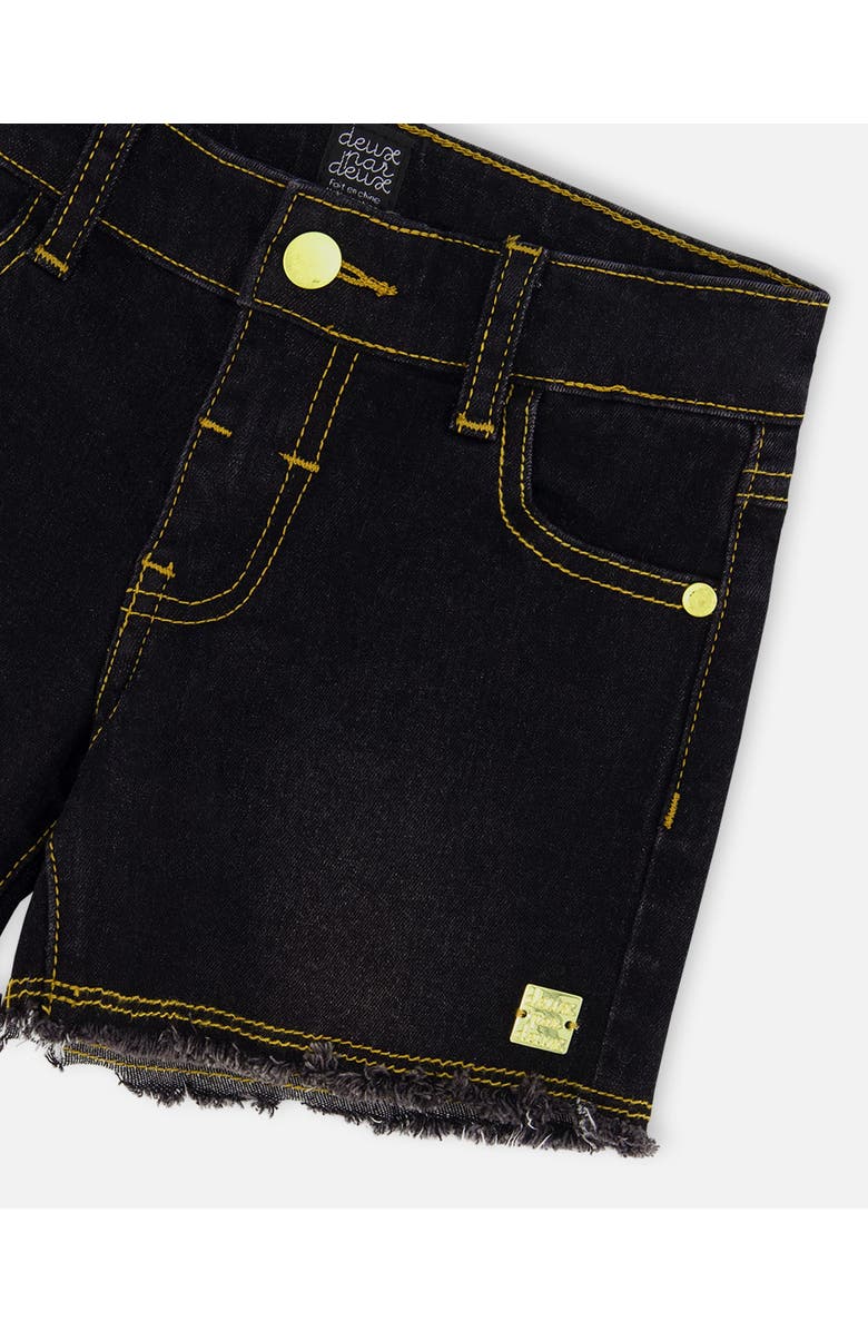 Deux par Deux Girl's Jean Short With Embroidery Black Jeans, Alternate, color, 