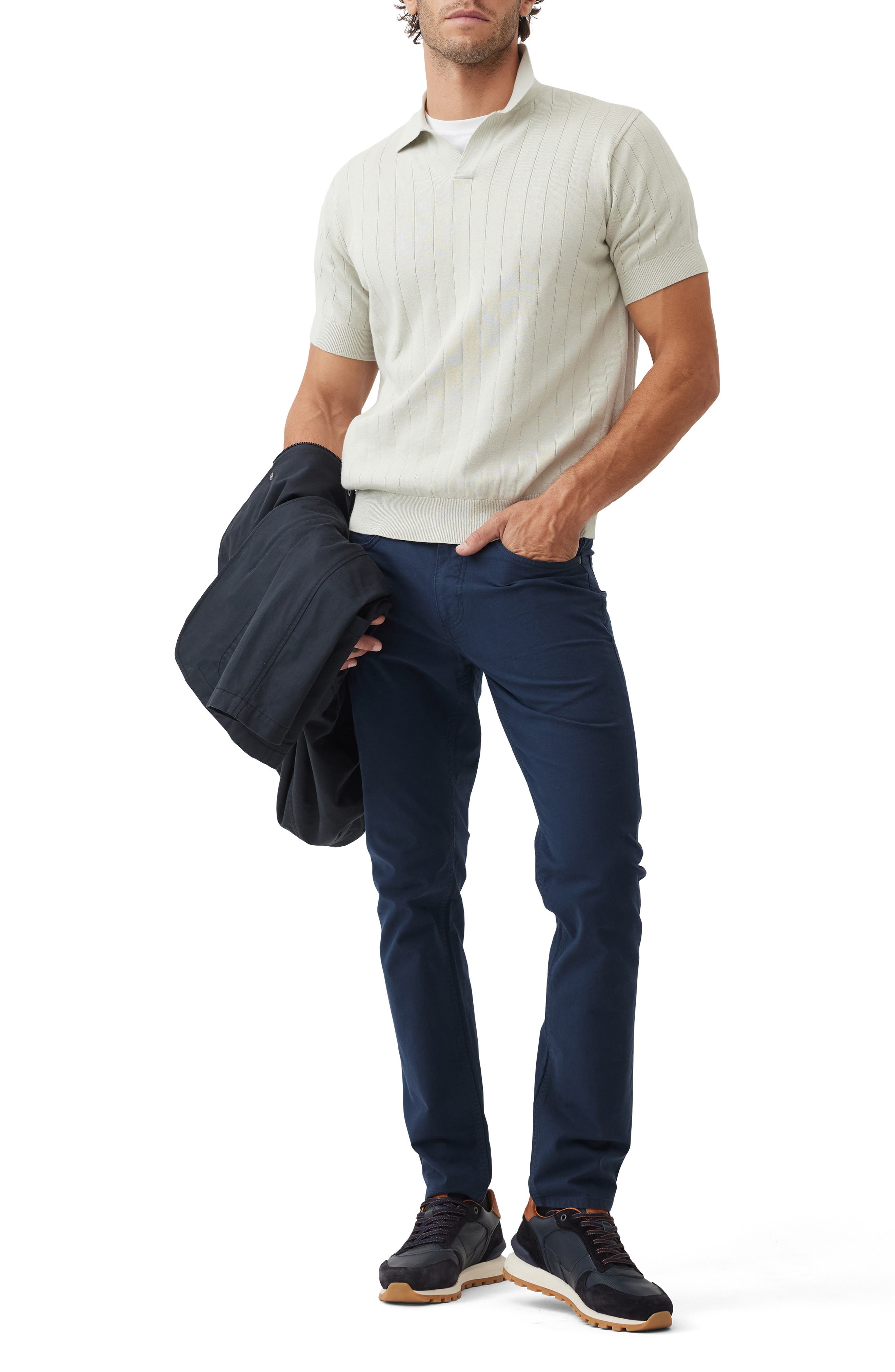 Frey's Crescent Rib Cotton Sweater Polo (Men) | Nordstrom