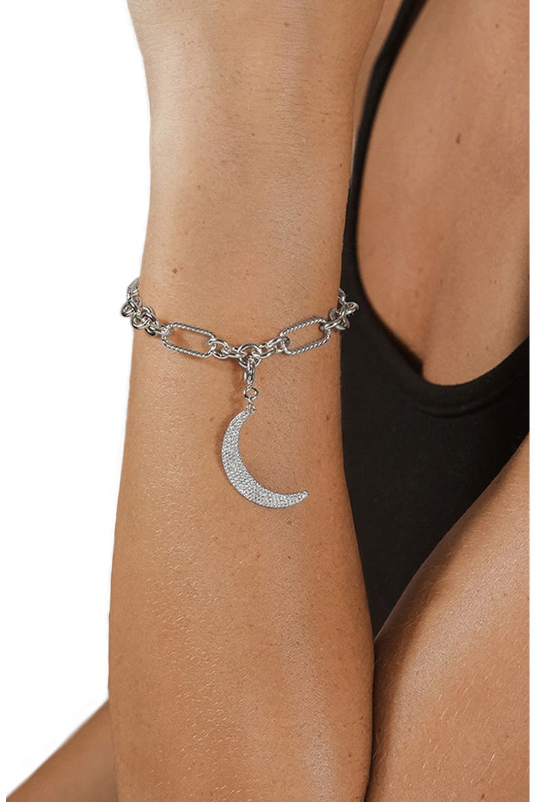 Cubic Zirconia Crescent Moon Charm, Alternate, color, SILVER