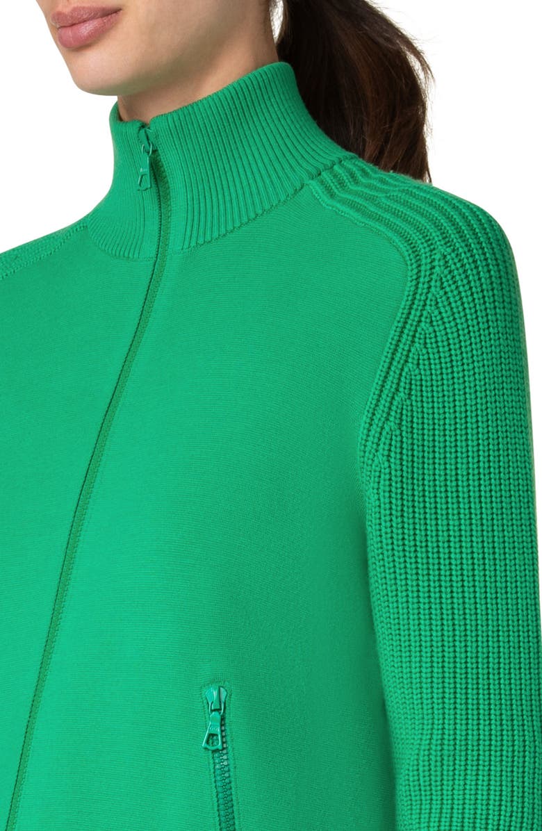 Akris punto Stretch Merino Wool Bomber Cardigan, Alternate, color, Sea Green