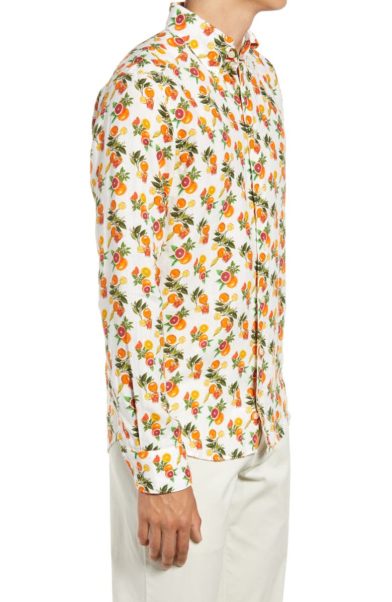 Eton Slim Fit Citrus Print Linen Button-Down Shirt, Alternate, color, 
