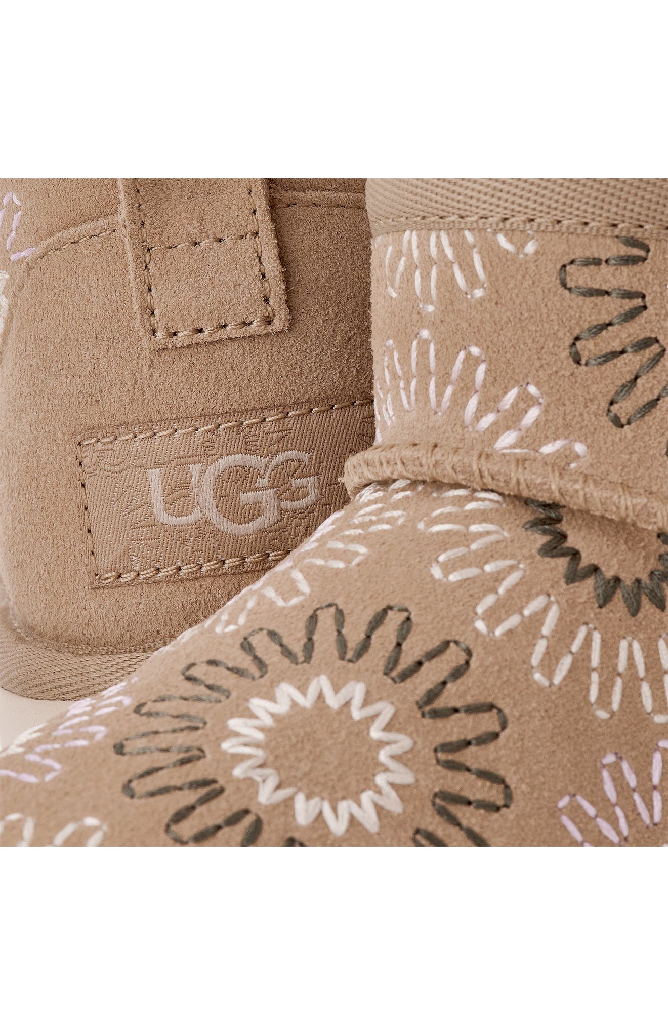 UGG<sup>®</sup> Kids' Classic Ultra Mini Sun Stitch Boot, Alternate, color, Mustard Seed