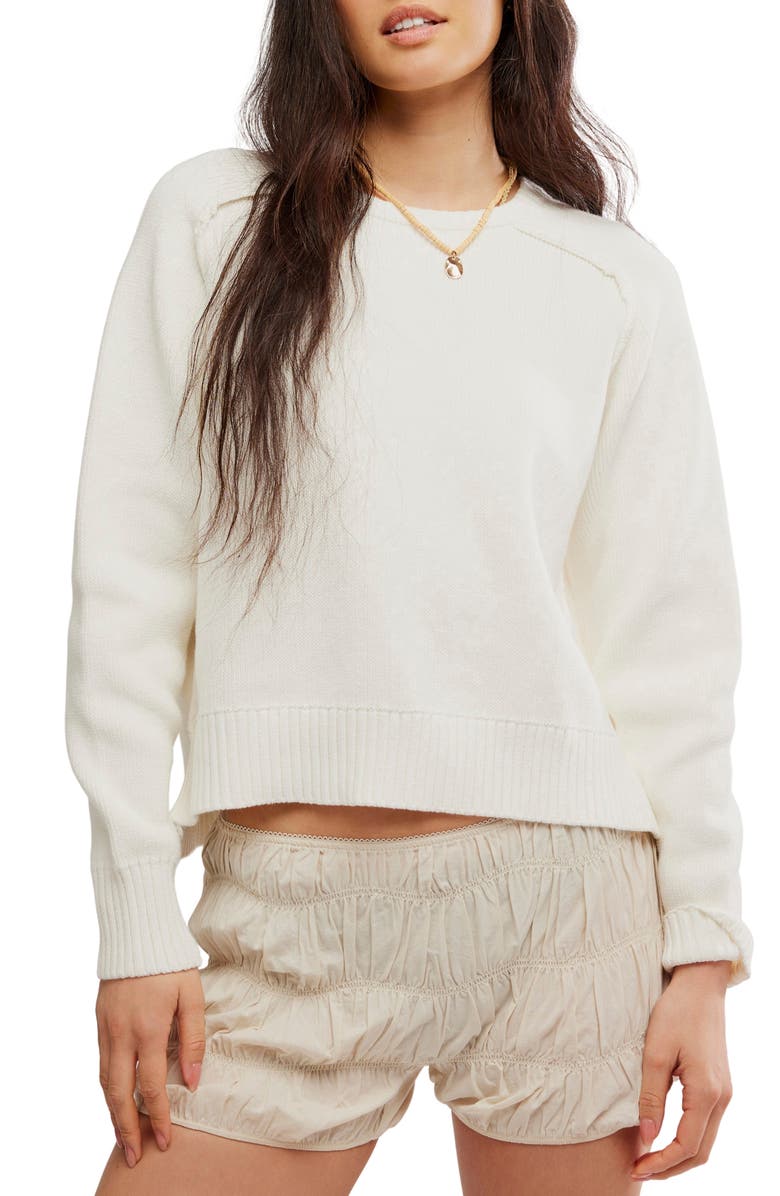Free People Spring Street Cotton Crewneck Sweater, Main, color, Optic White
