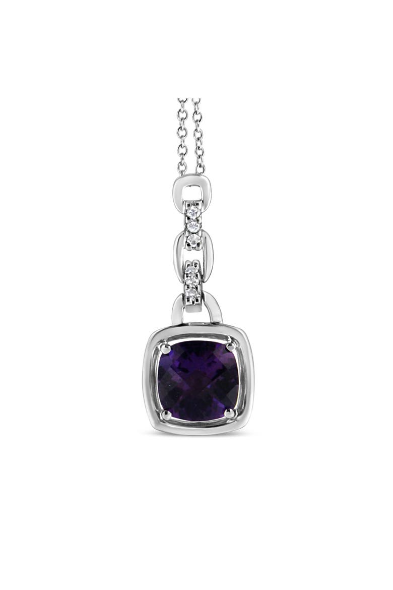 Silver Purple Amethyst and Diamond Accented Bale Inch Pendant Necklace, Alternate, color, White