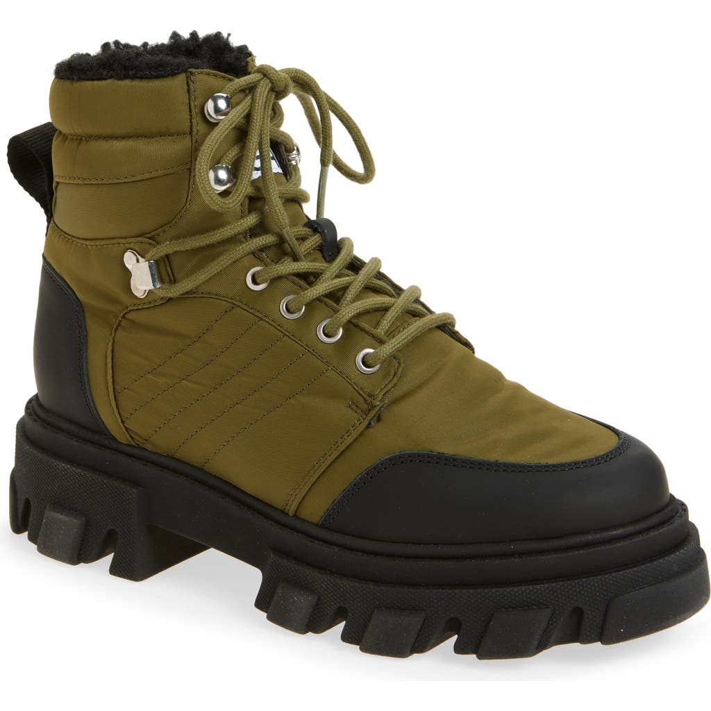 Ganni Faux Shearling Hiking Boot In Kalamata