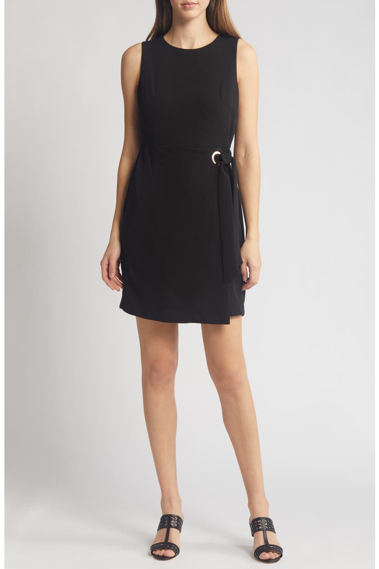 Grommet Side Tie Crepe Sheath Dress, Main, color, BLACK