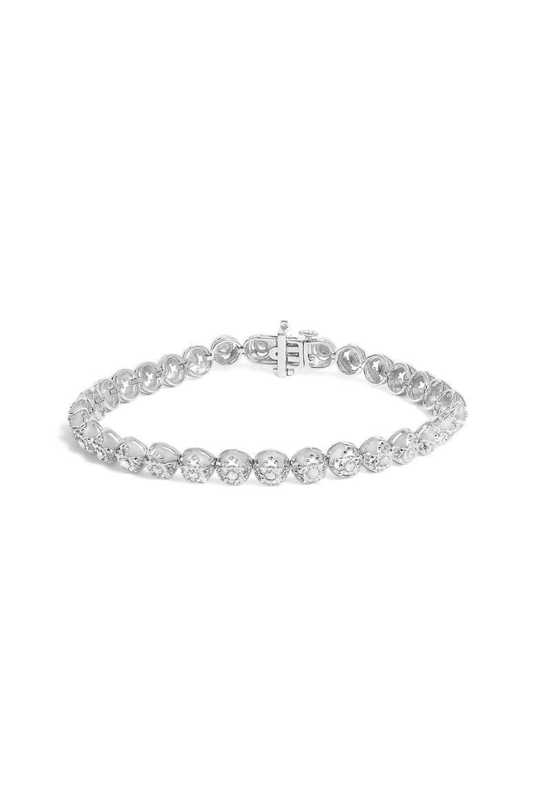 Silver 1.0 Cttw Diamond Open Quatrefoil Flower Circle-Link Tennis Bracelet, Main, color, White