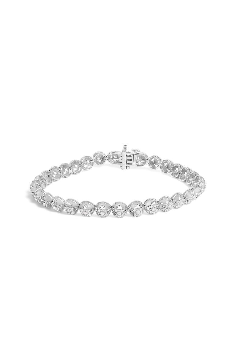 Haus of Brilliance Silver 1.0 Cttw Diamond Open Quatrefoil Flower Circle-Link Tennis Bracelet, Main, color, White