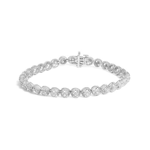 Silver 1.0 Cttw Diamond Open Quatrefoil Flower Circle-Link Tennis Bracelet
