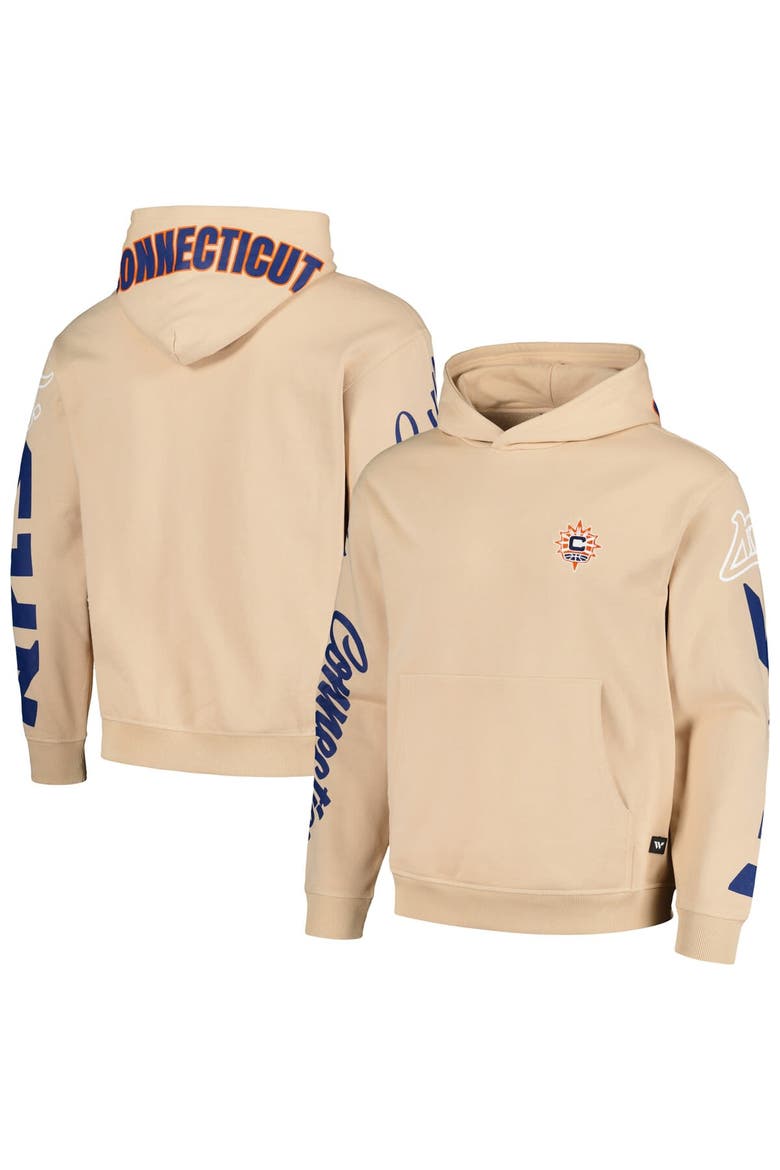 Unisex The Wild Collective Cream Connecticut Sun Graffiti Acid Wash Pullover Hoodie, Main, color, Cream