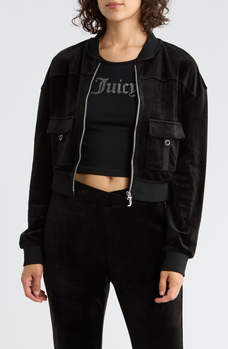 Juicy Couture Cargo Bomber Jacket, Main, color, Liquorice