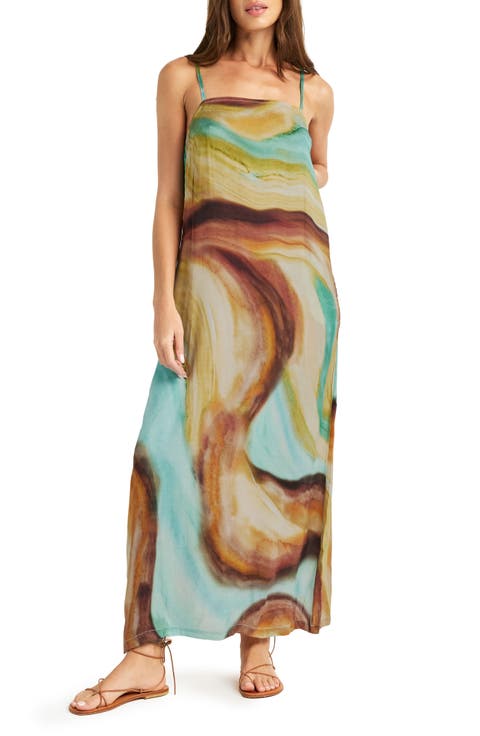 Rhea Sleeveless Satin Cover-Up Maxi Dress