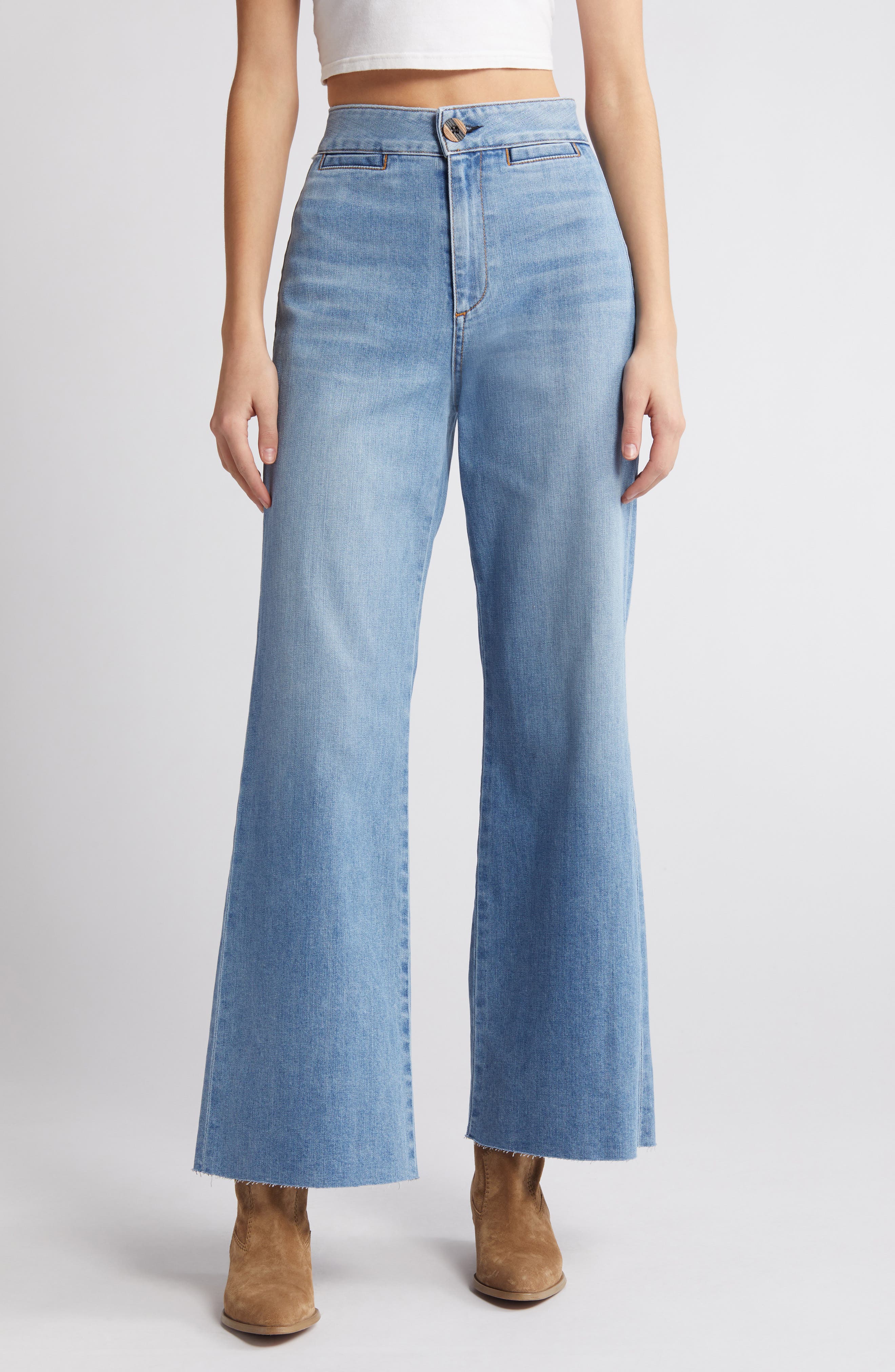 ASKK NY Brighton High Waist Raw Hem Wide Leg Jeans