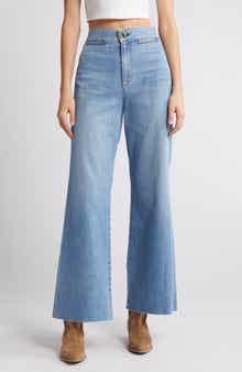 ASKK NY Brighton High Waist Raw Hem Wide Leg Jeans