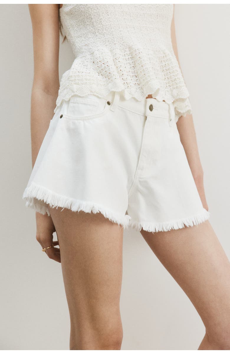 H&M Frayed denim shorts, Alternate, color, Cream