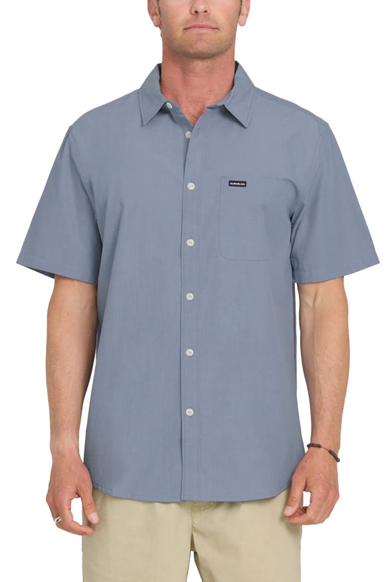 Shore Break Classic Short Sleeve Cotton Button-Up Shirt, Main, color, INFINITY
