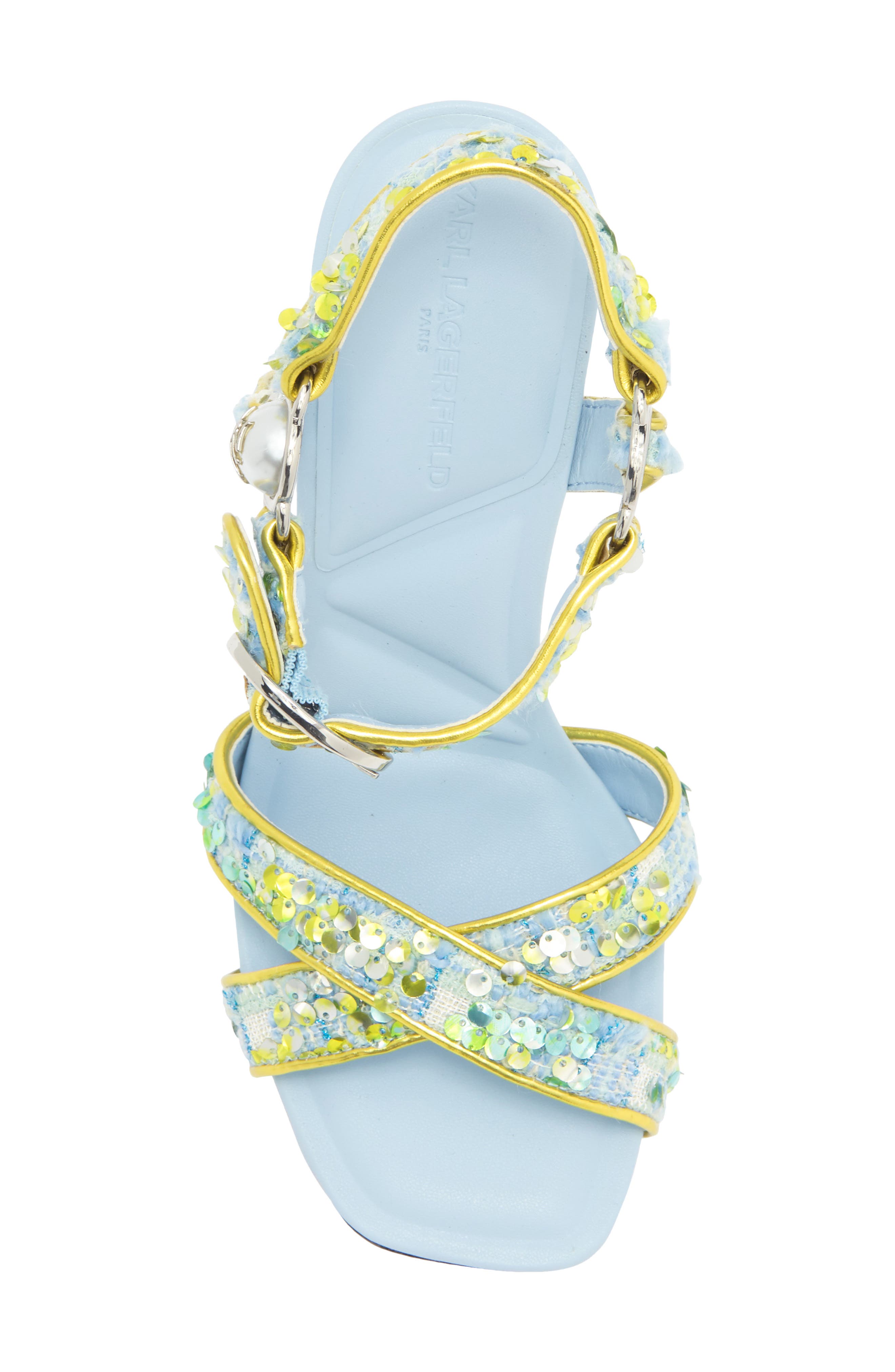 KARL LAGERFELD PARIS Daelin Ankle Strap Sandal, Alternate, color, Blue/ Lime