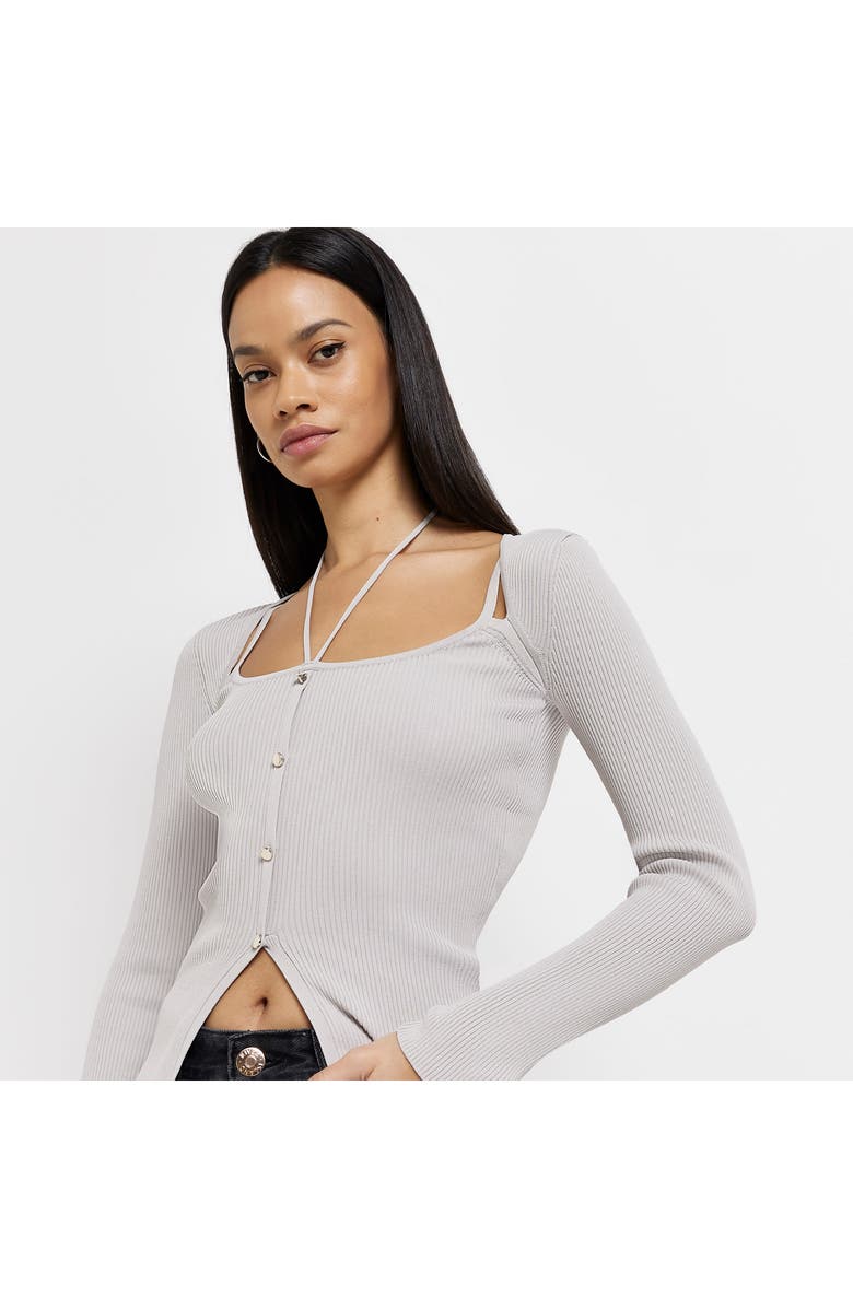 River Island Cutout Rib Sweater, Alternate, color, Grey