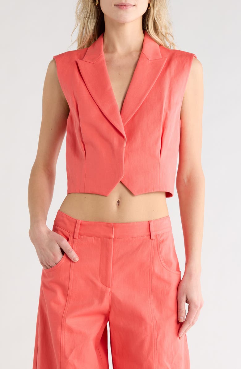 TWP Katie Notched Lapel Vest, Main, color, Poppy