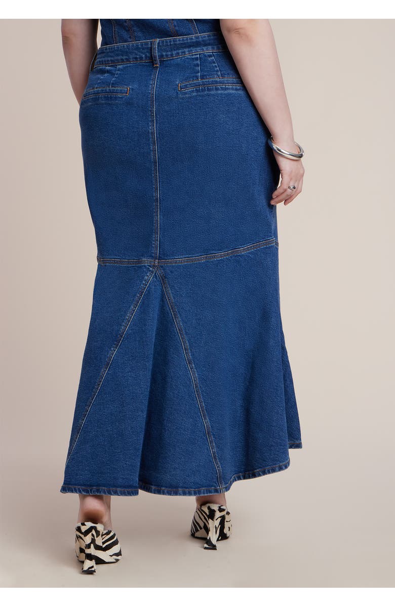 ELOQUII Denim Trumpet Maxi Skirt, Alternate, color, Medium Wash