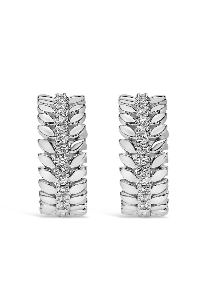 14K White Gold 1/4 Cttw Lab Grown Diamond Leafy Wreath Hoop Earrings, Alternate, color, White