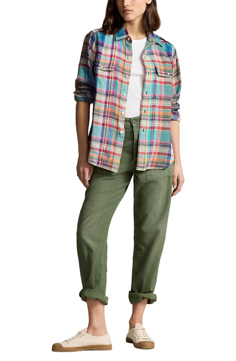 Polo Ralph Lauren Plaid Linen Button-Up Shirt, Alternate, color,