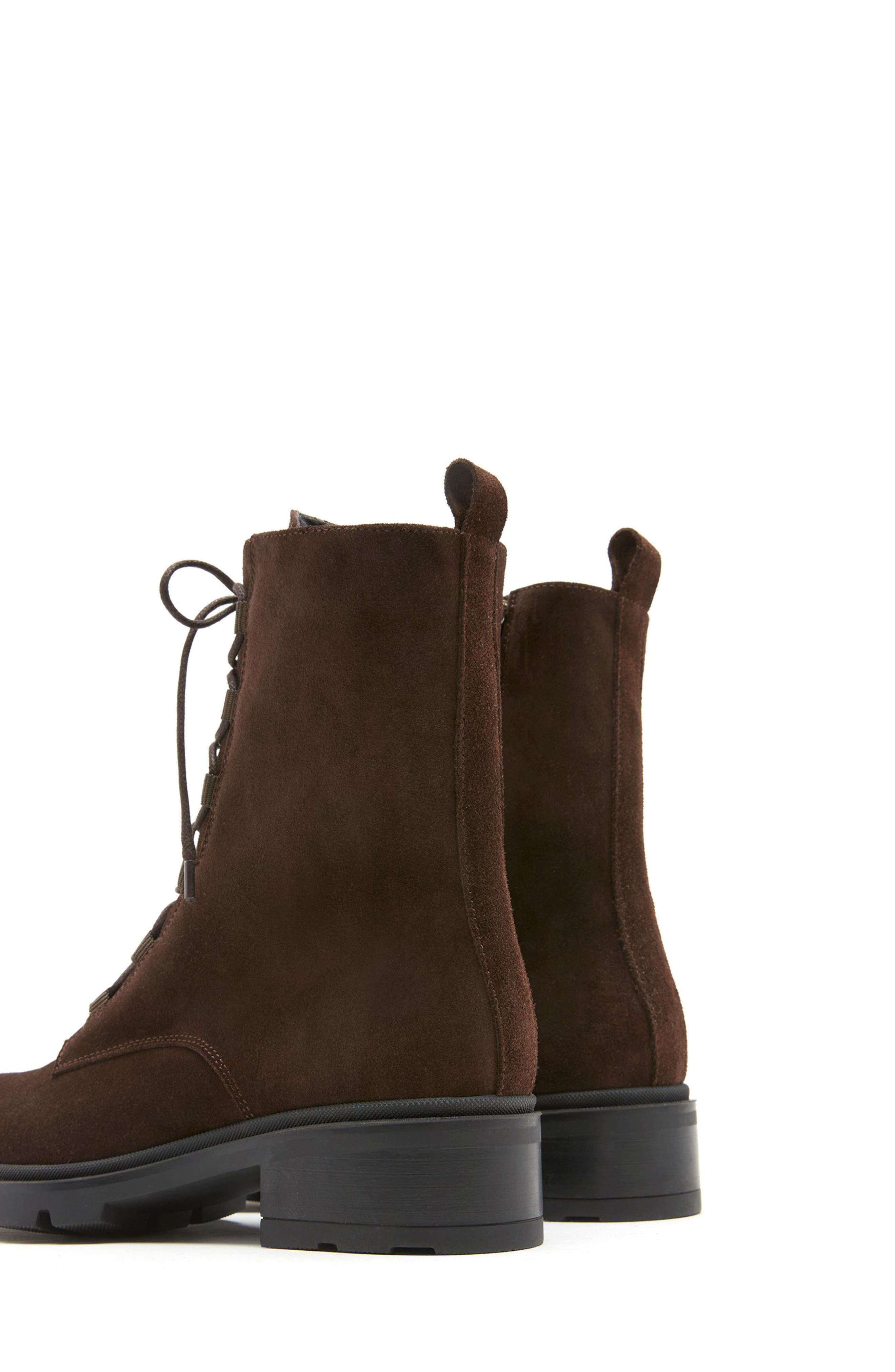 Secure Leather Combat Boot, Alternate, color, BRUNETTE SUEDE