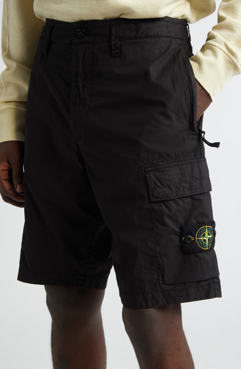 Stone Island Regular Fit Stretch Cotton Cargo Bermuda Shorts, Alternate, color, Black