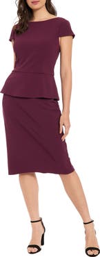 London Times Cap Sleeve Peplum Sheath Dress