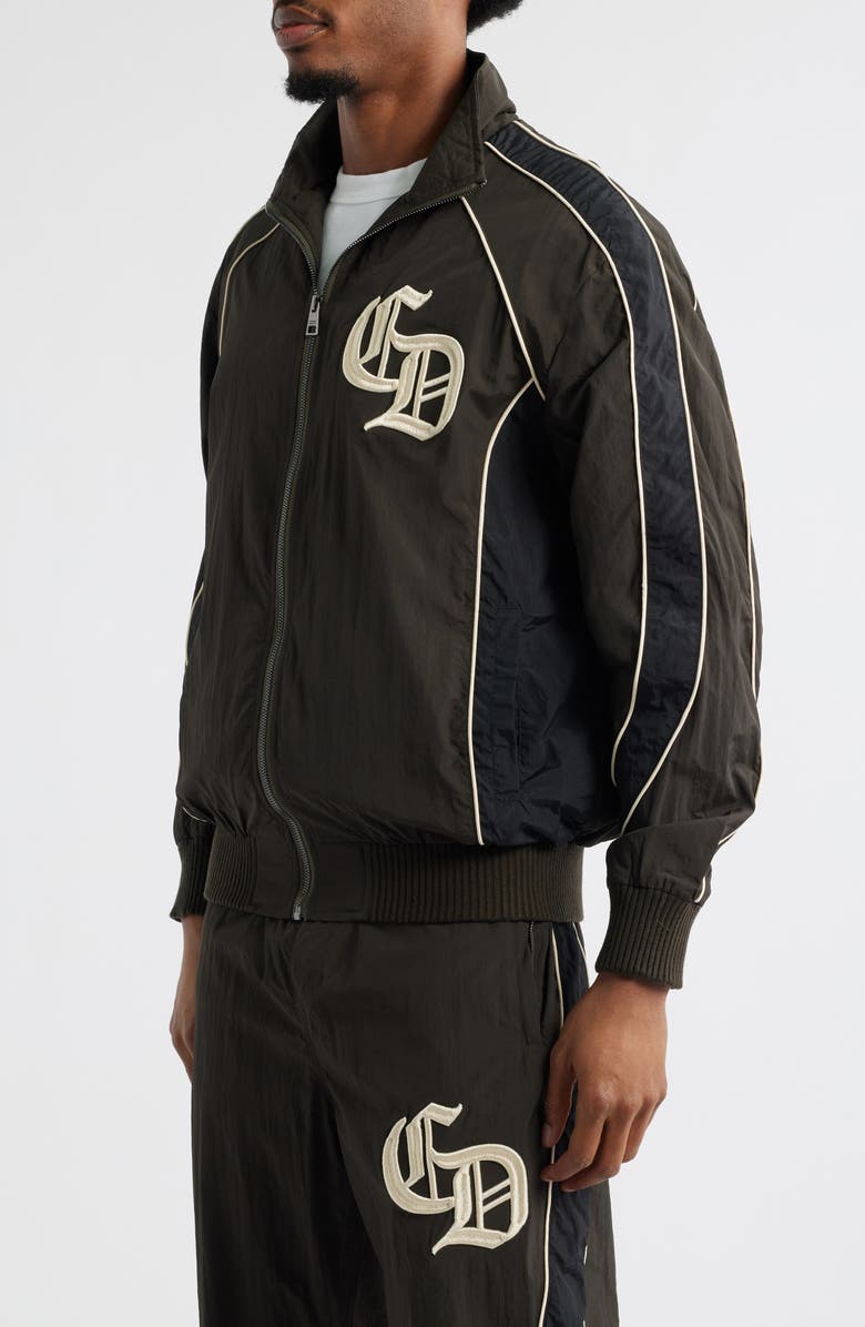 CRIMINAL DAMAGE Panelled Embroidered Graphic Training Jacket, Alternate, color, Black/Chocolate