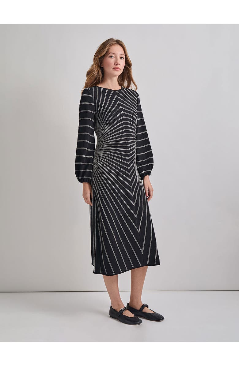 Misook A-Line Melange Striped Soft Knit Midi Dress, Alternate, color, Black/New Ivory
