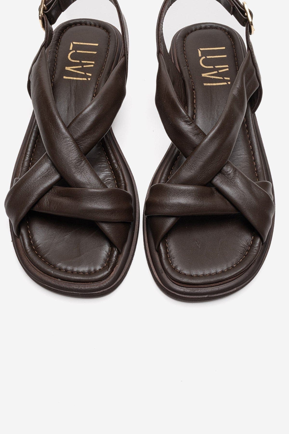 Frand Leather Crisscross Strap Sandal, Alternate, color, Brown