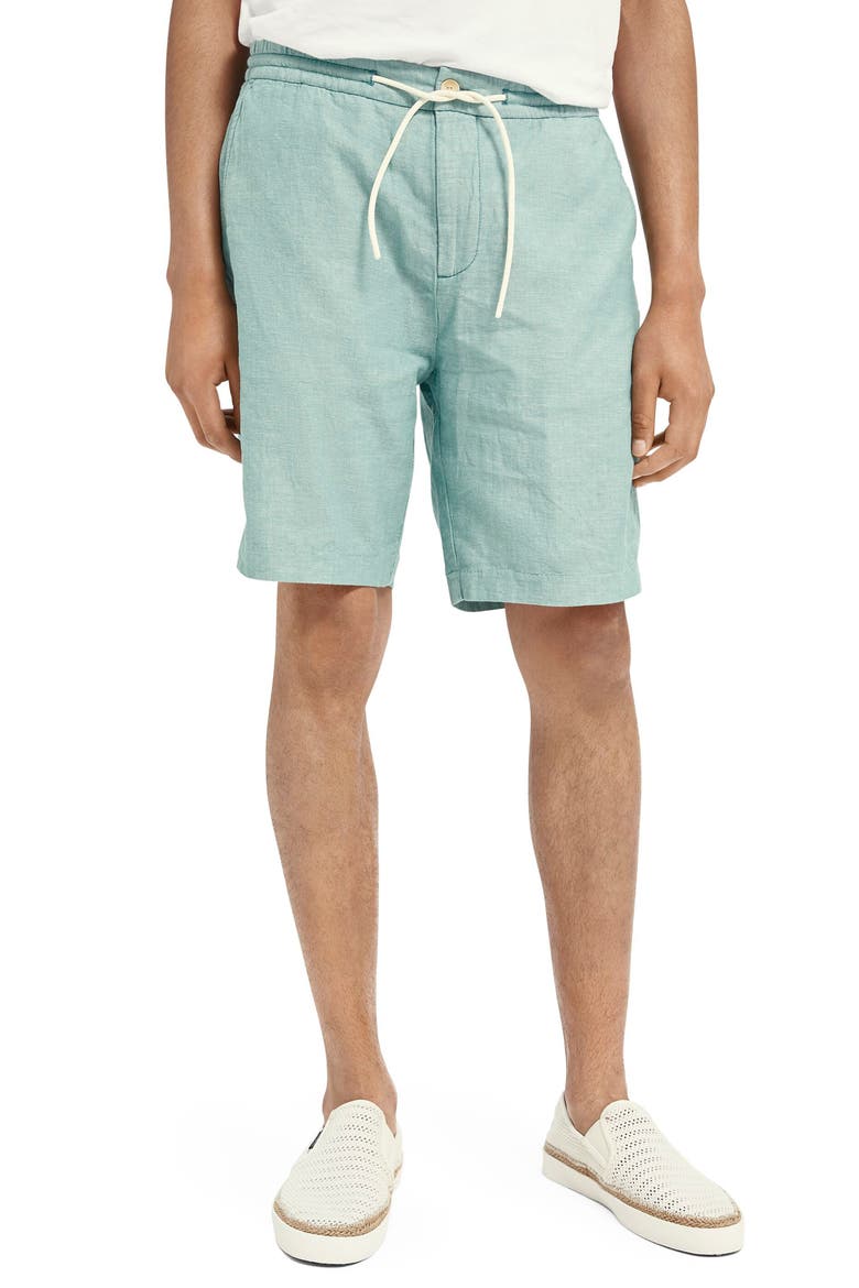 Organic Cotton & Linen Drawstring Shorts, Main, color, SAGE