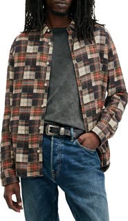 AllSaints Jude Patchwork Plaid Flannel Button-Up Shirt