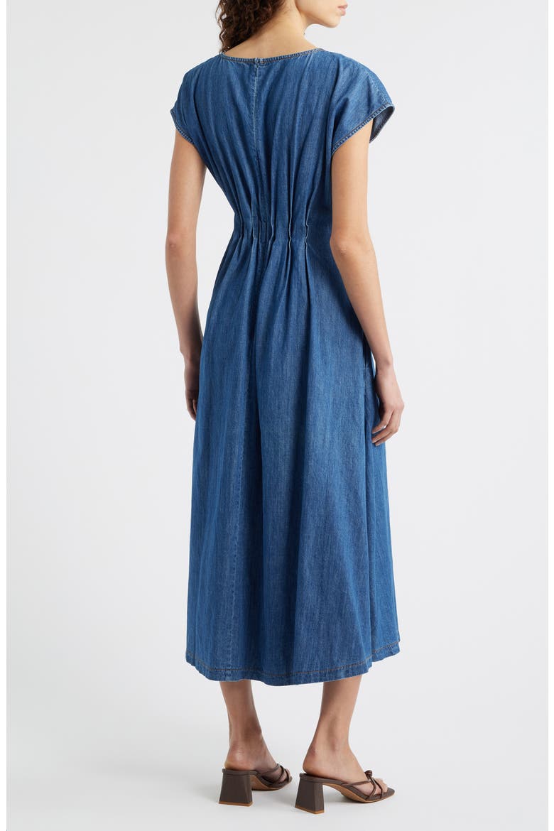 Pleat Detail Denim Midi Dress, Alternate, color, INDIGO