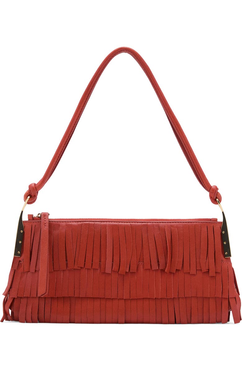 MANGO Fringe Leather Shoulder Bag, Main, color, Russet