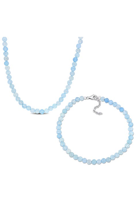 Aquamarine Beaded Necklace & Bracelet Set