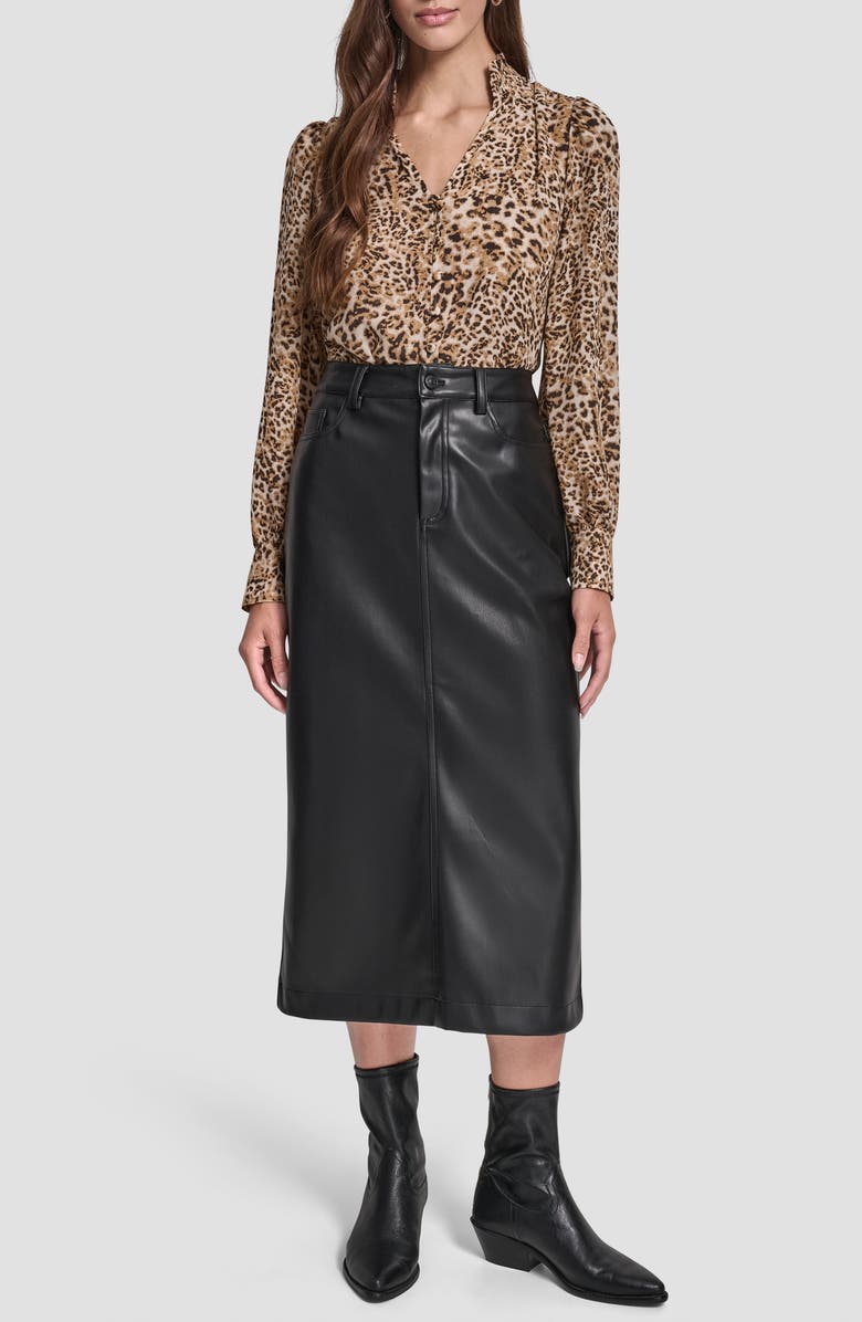 DKNY Jeans Faux Leather Midi Skirt, Alternate, color, Black