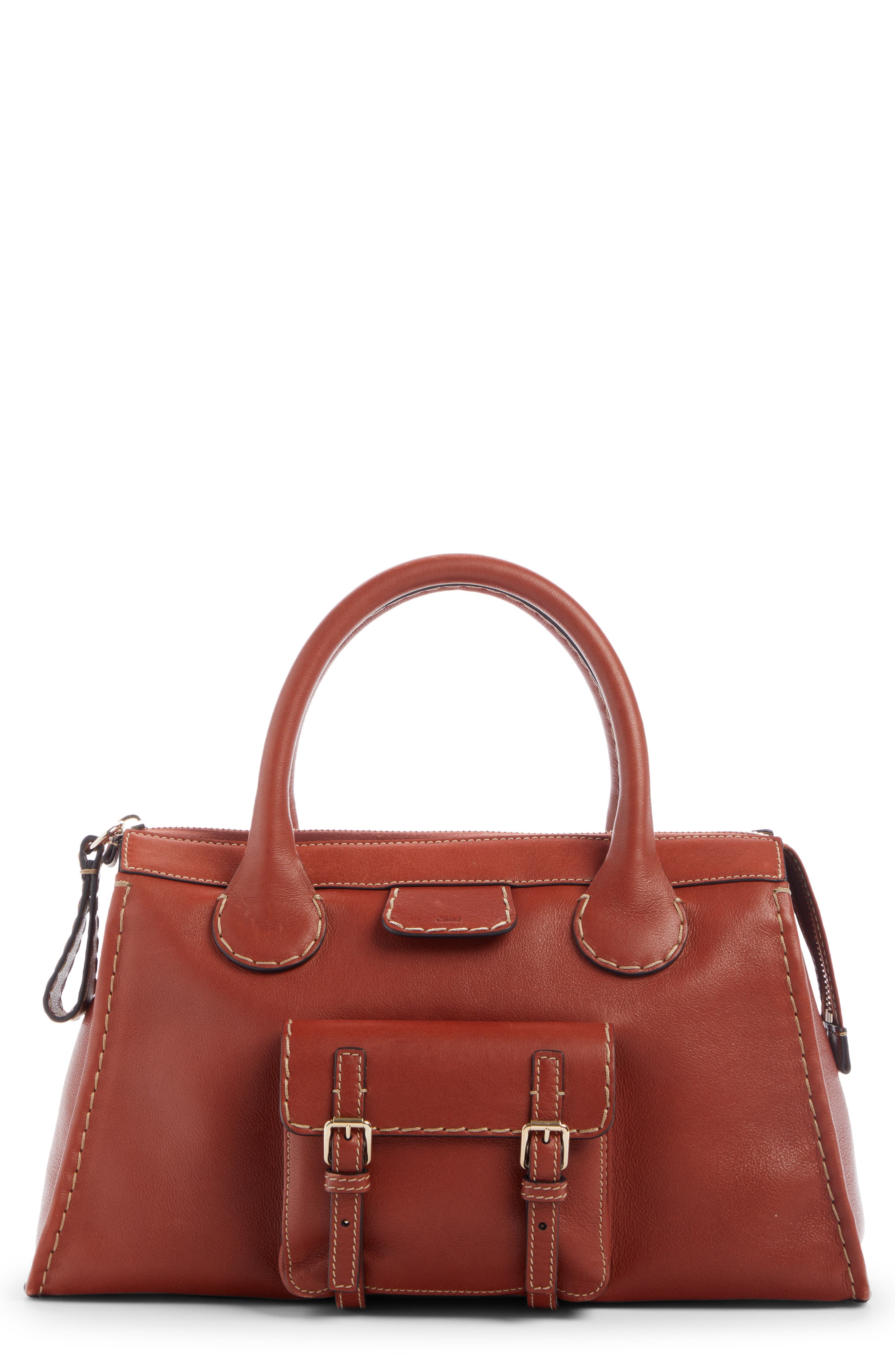 Medium Edith Leather Day Satchel, Main, color, SEPIA BROWN