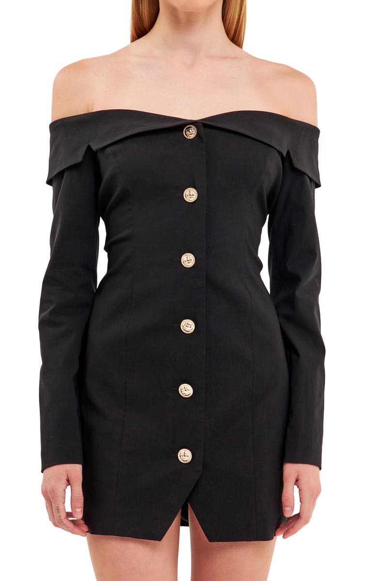 Endless Rose Off the Shoulder Long Sleeve Blazer Minidress, Alternate, color, Black