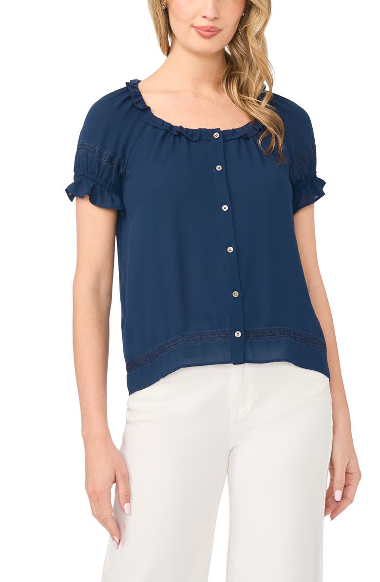 CeCe Ruffle Puff Sleeve Top, Main, color, Classic Navy