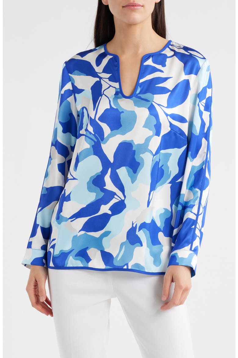 Split Sleeve Crêpe de Chine Blouse, Main, color, SAPPHIRE SEA/ DAWN/ MULTI
