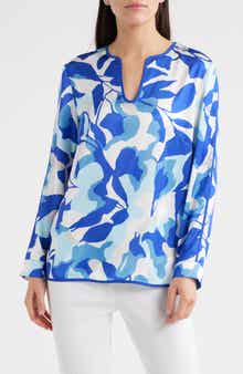 Ming Wang Split Sleeve Crêpe de Chine Blouse