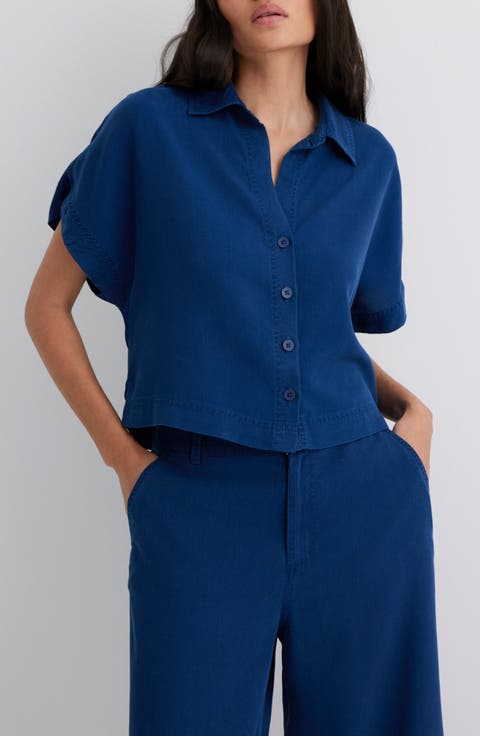 Boxy Short Sleeve Button-Up Shirt