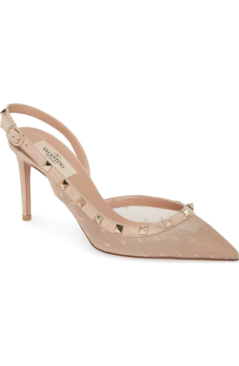 Valentino Garavani Rockstud Mesh Slingback Pointed Toe Pump, Main, color,
