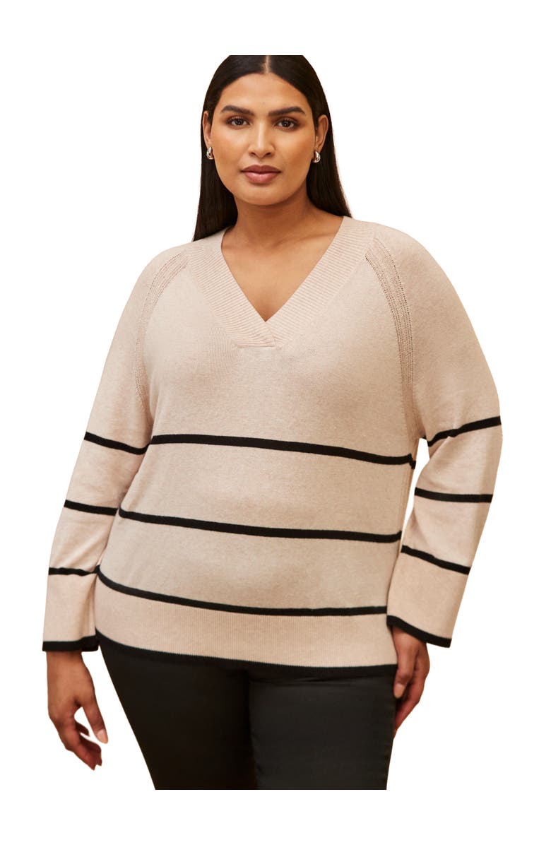 Live Unlimited Striped V-Neck Jumper, Main, color, Cream